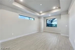 an empty room with a workbench