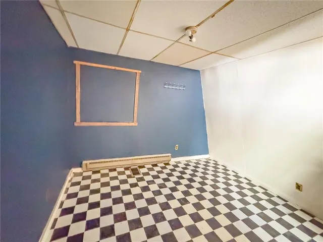 a view of a black and white wall