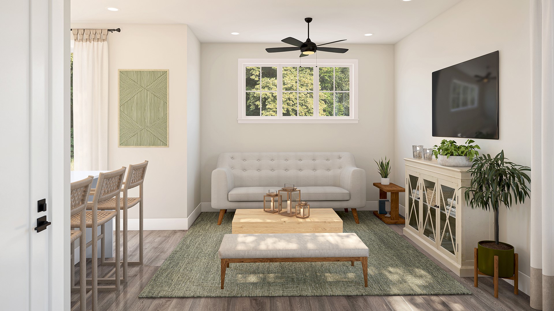 2420 Drew Lane, Unit 5 Austin, TX 78748 - Photo 3 of 5 Living room with wood finished floors, recessed lighting, and a ceiling fan