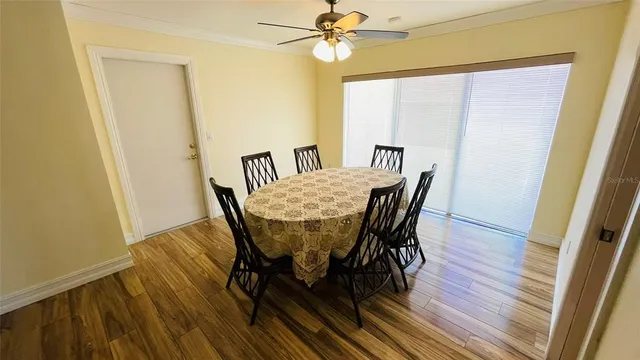 an aerial view of a house with outdoor space