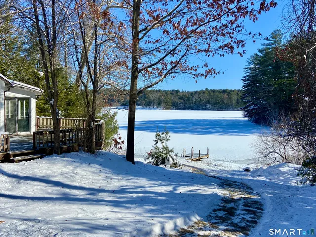 a view of a field with trees in the background