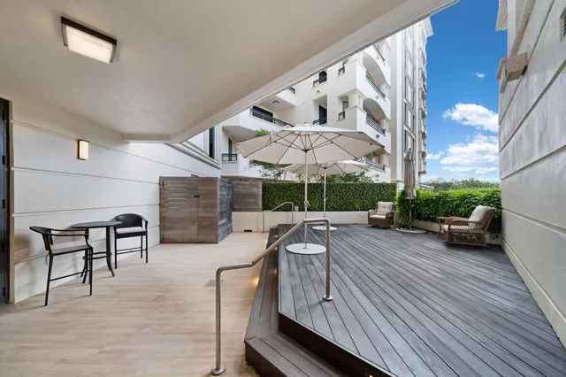 a view of a terrace with city view