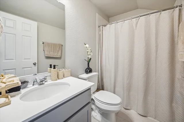 a bathroom with a sink a toilet and a mirror