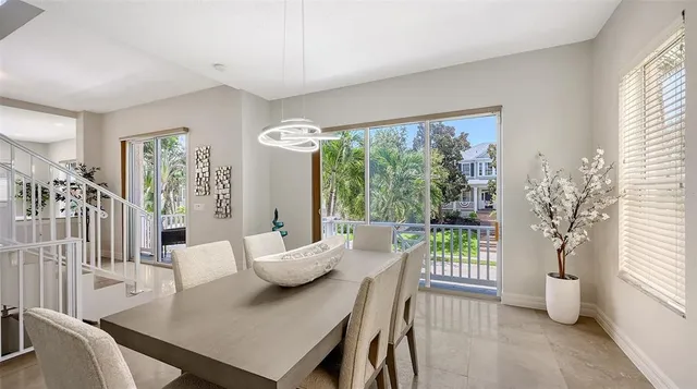 a view of a hallway with seating area