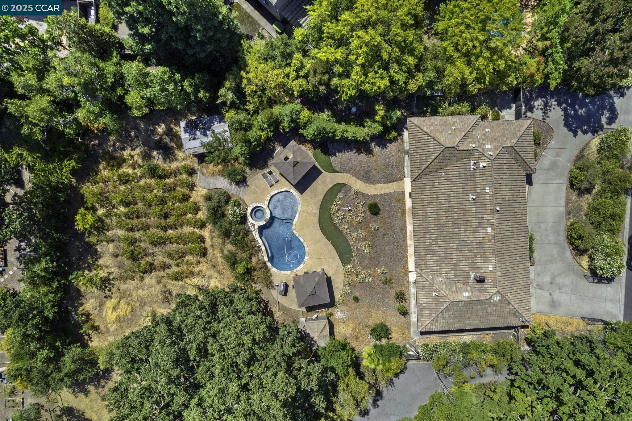 1910 San Miguel Drive Walnut Creek, CA 94596 - Photo 42 of 58 an aerial view of a house with a yard and garden