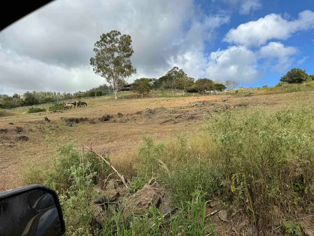a view of dirt field with beach