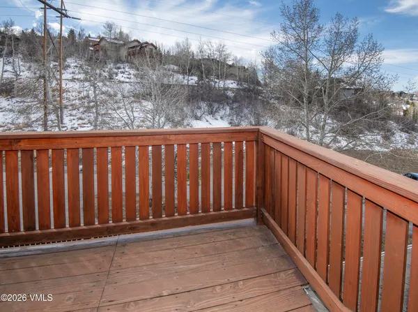 a view of wooden balcony