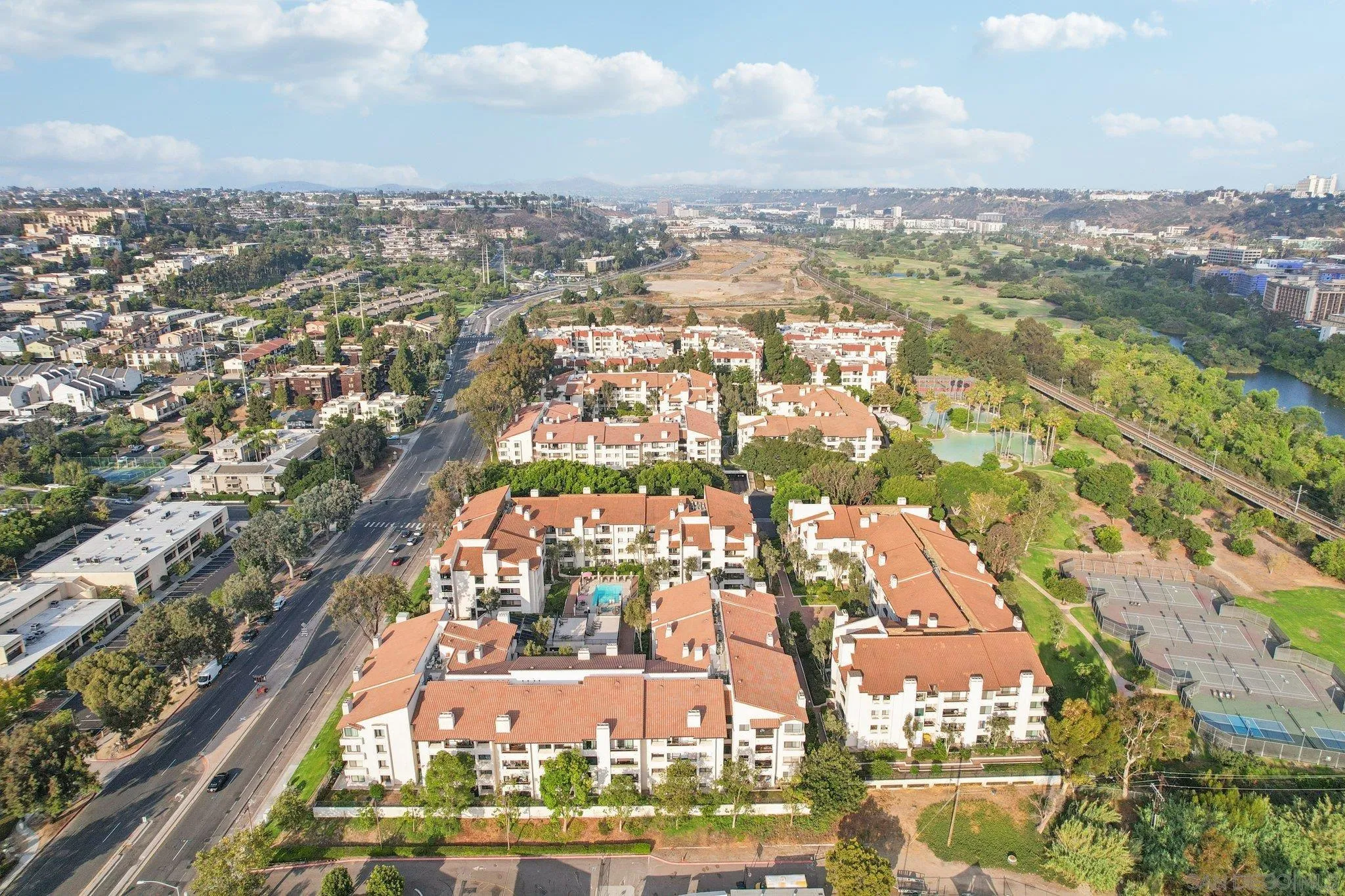 5645 Friars Road, Unit 386 San Diego, CA 92110 - Photo 40 of 45 an aerial view of residential building and lake view