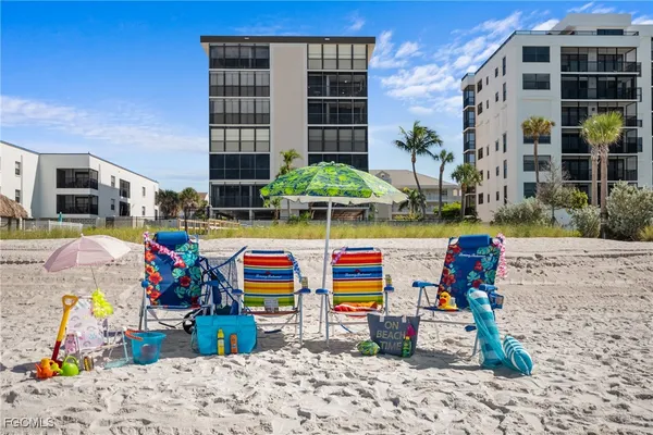 a front view of building with outdoor seating
