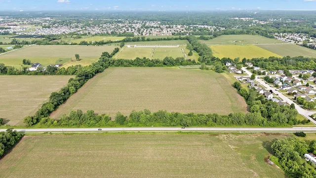an aerial view of ocean and trees