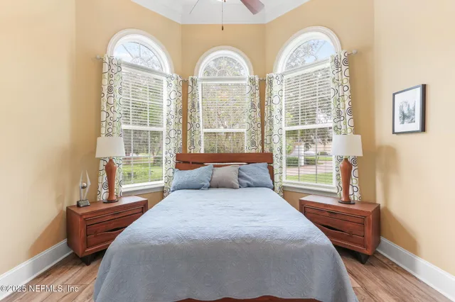 a view of an ocean and a yard