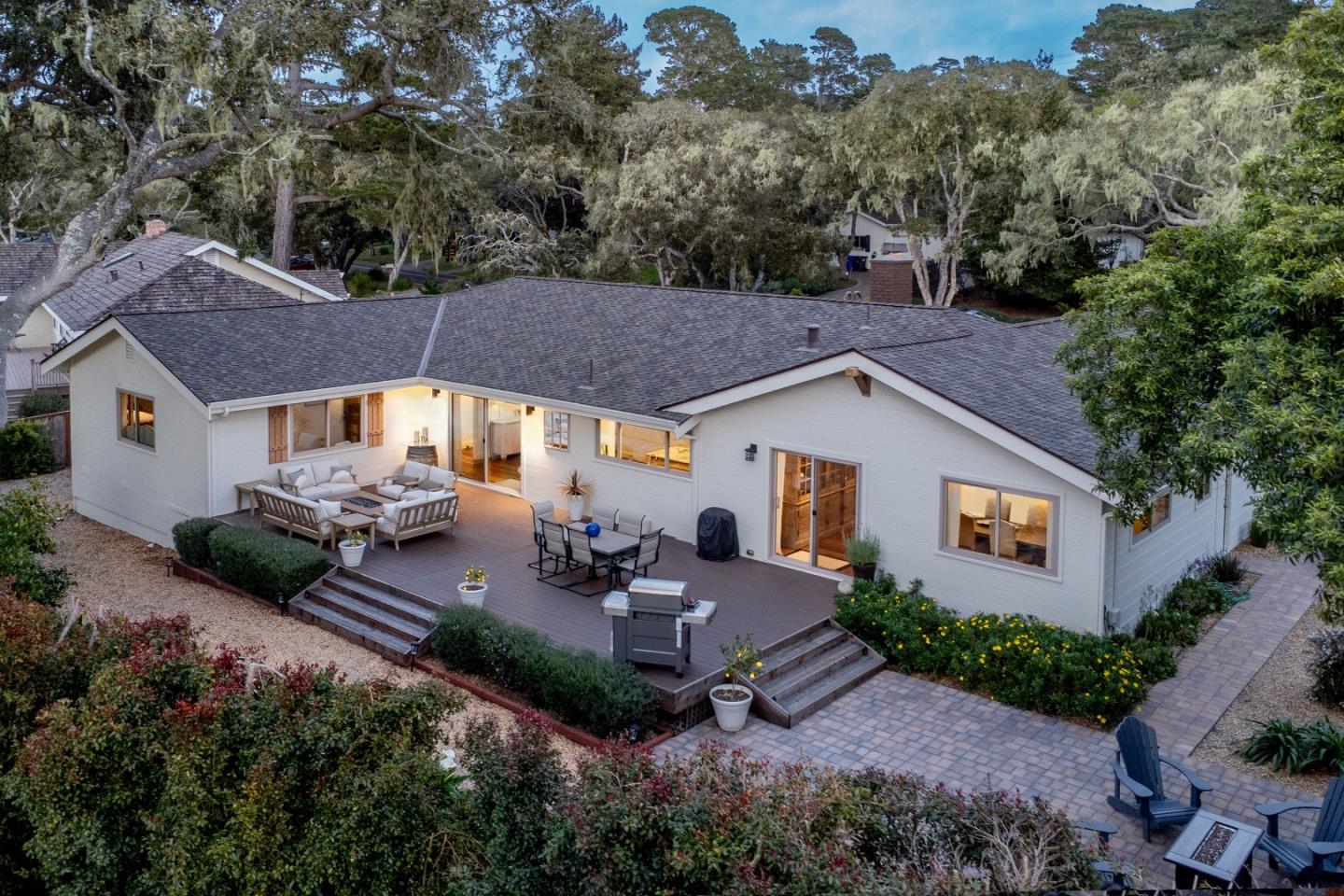 3128 Stevenson Drive Pebble Beach, CA 93953 - Photo 2 of 35 an aerial view of a house with garden space and patio