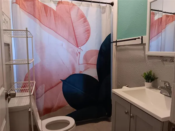 a bathroom with a sink toilet and mirror