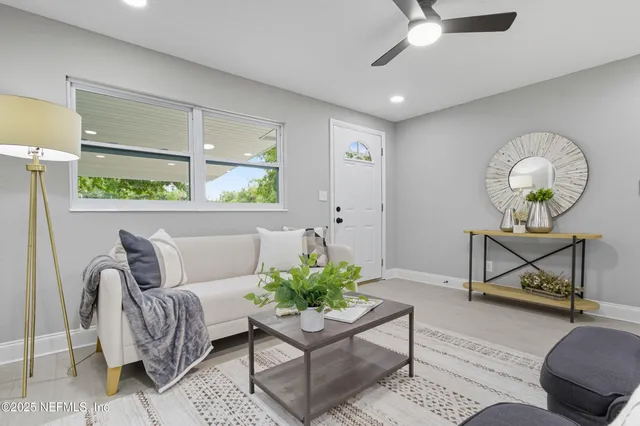 a living room with furniture