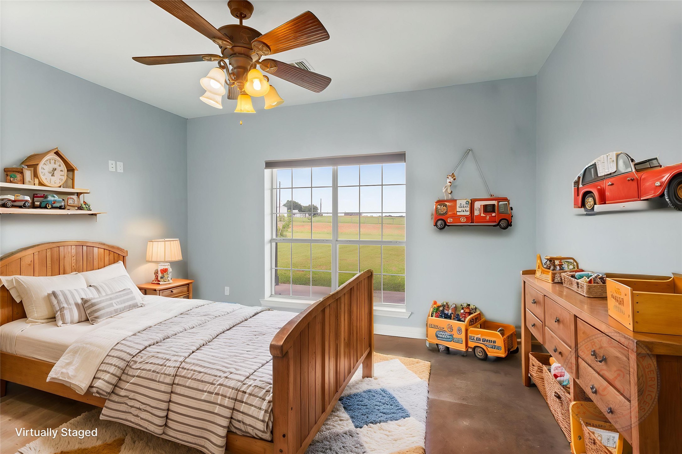 5750 Cedar Hill Road Brenham, TX 77833 - Photo 35 of 46 This staged photo presents the 2nd bedroom as a welcoming retreat for older children or guests, showcasing its design potential.