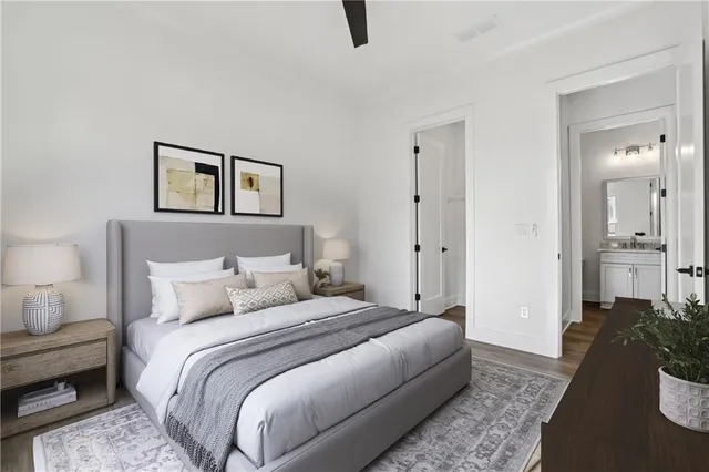 a view of a hallway with the wooden floor