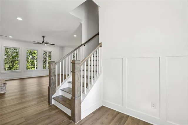 a view of entryway with wooden floor