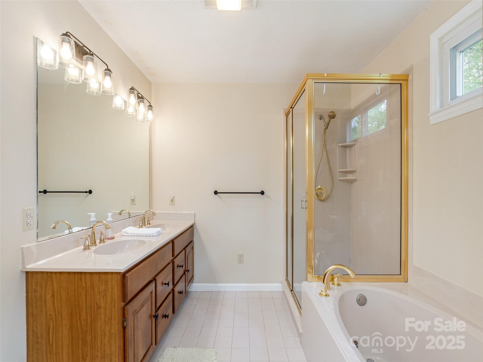 61 West Lake View Road Hendersonville, NC 28739 - Photo 21 of 37 a bathroom with a tub sink double vanity and a mirror