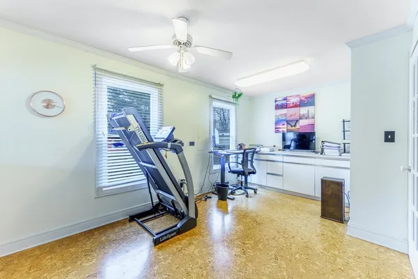 a view of a room with gym equipment