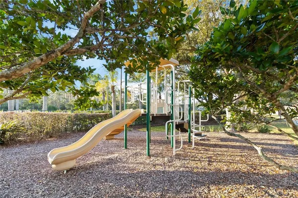 a view of a park with slide