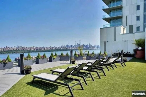 an outdoor space with furniture
