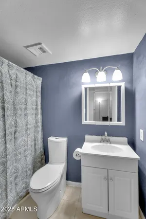 a bathroom with a toilet sink and mirror