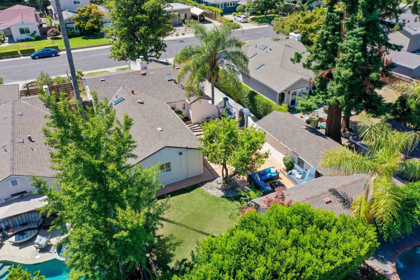 1205 Fewtrell Drive Campbell, CA 95008 - Photo 49 of 52 an aerial view of a house with a yard and garden