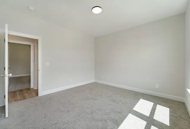 an empty room with a workbench
