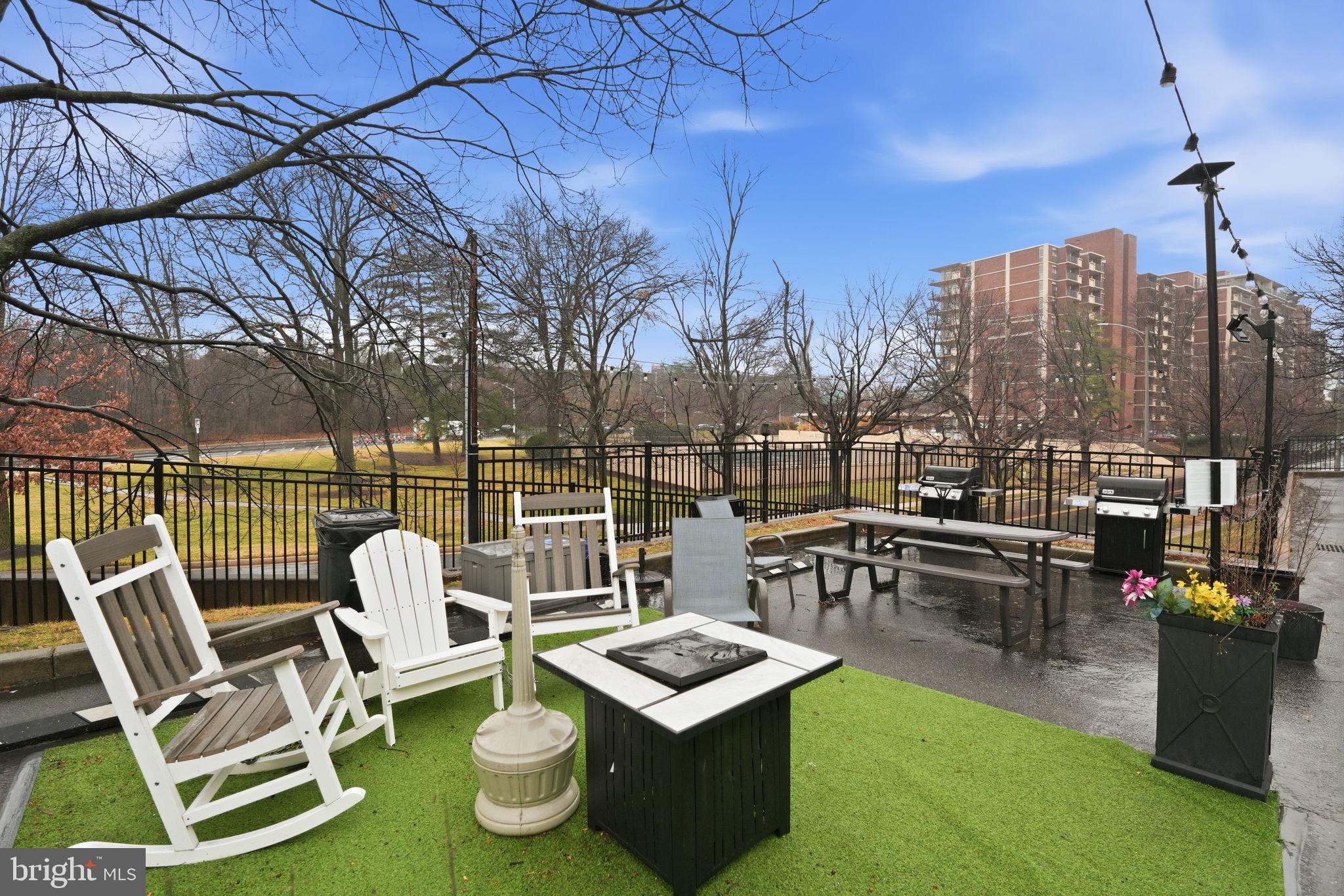 1300 South Arlington Ridge Road, Unit 204 Arlington, VA 22202 - Photo 23 of 35 a roof deck with table and chairs and potted plants