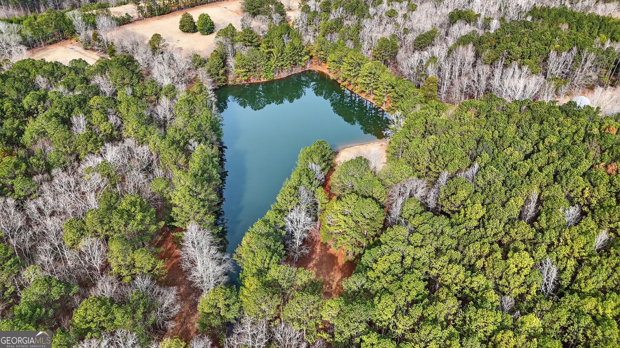 57.4-acres County Line Church Road Warm Springs, GA 31830 - Photo 27 of 35 a aerial view of a house with a yard and lake view