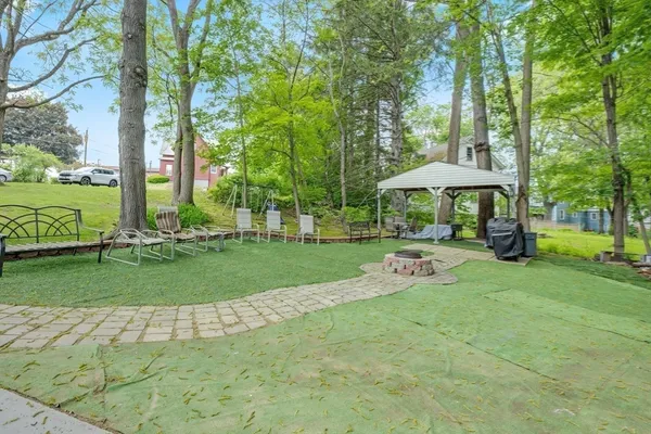 a view of a park with plants and trees