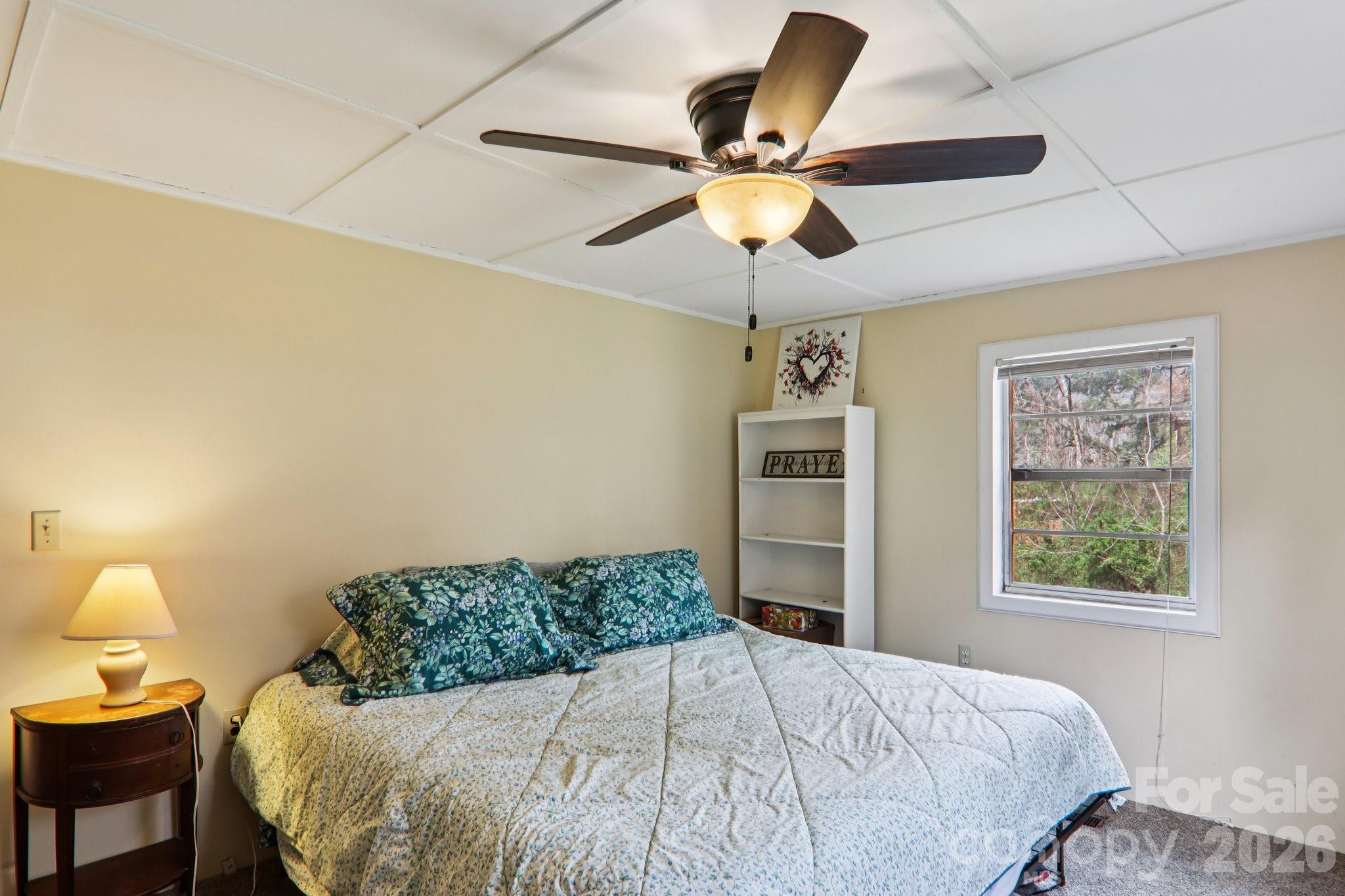 105 Baird Road Mars Hill, NC 28754 - Photo 32 of 48 a bedroom with a bed and a chandelier