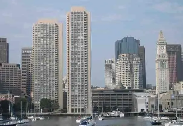 a view of a city with tall buildings