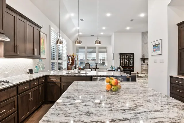 a large kitchen with lots of counter top space