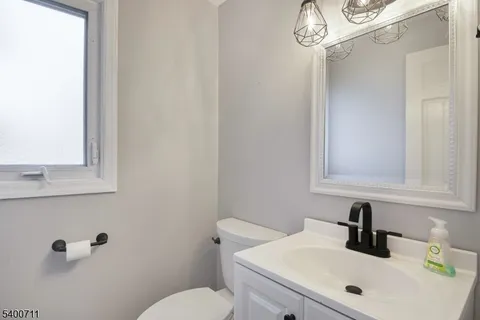a bathroom with a sink a toilet and mirror