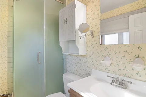 a bathroom with a sink a toilet and mirror