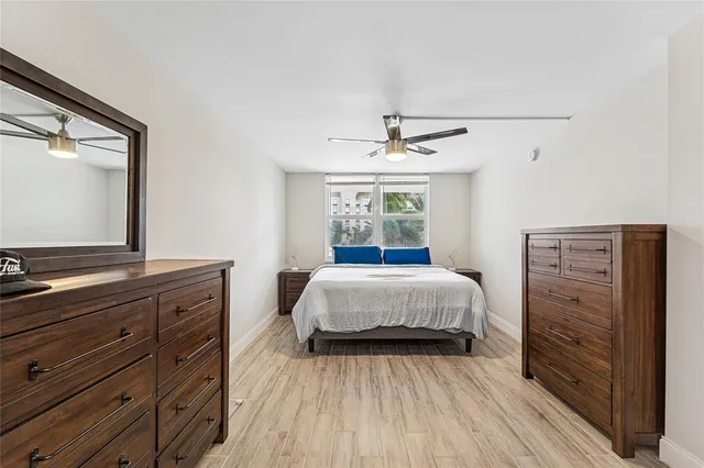 a bedroom with a bed and a dresser