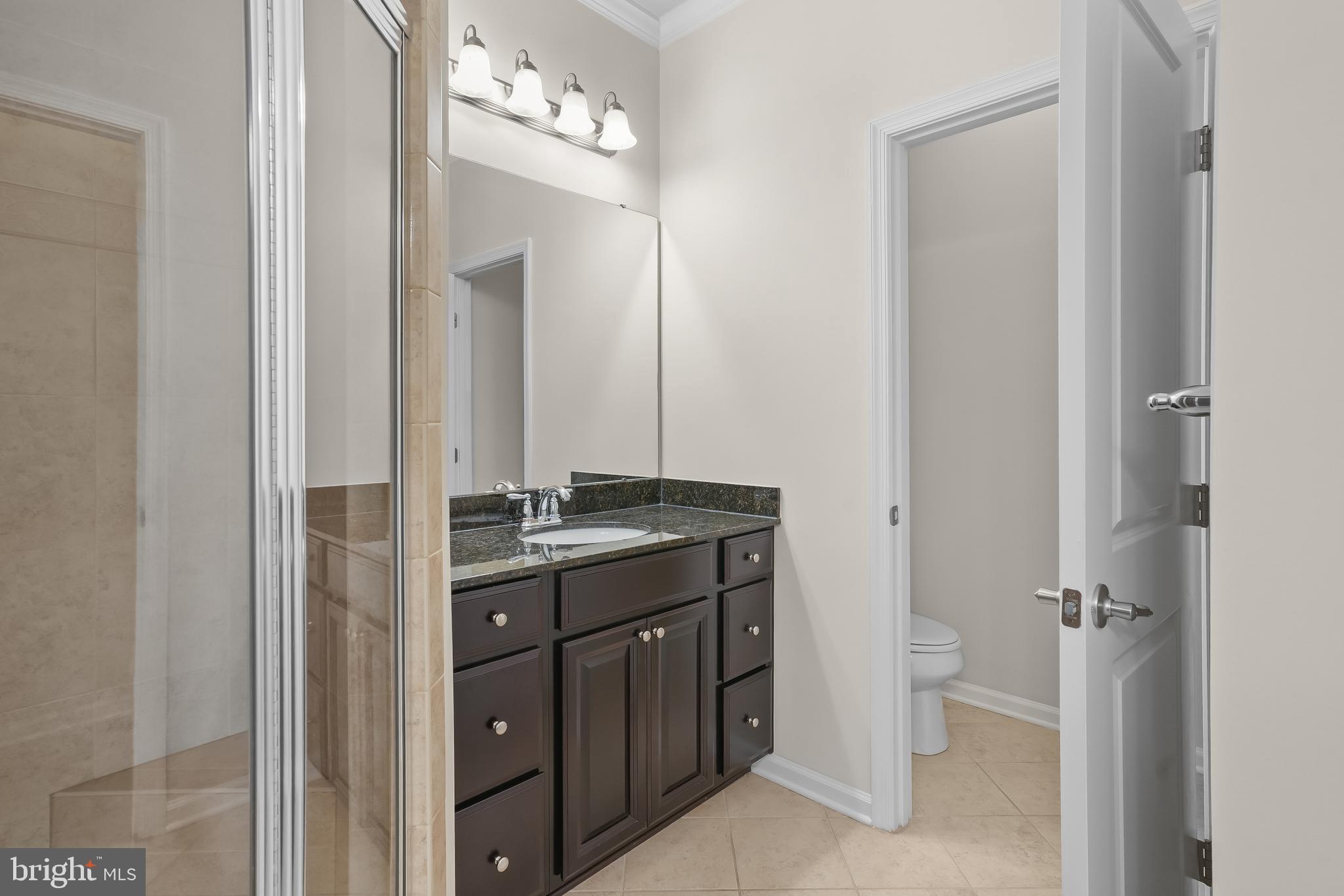 336 Chessington Drive Odenton, MD 21113 - Photo 15 of 24 a spacious bathroom with a granite countertop sink a mirror and a toilet