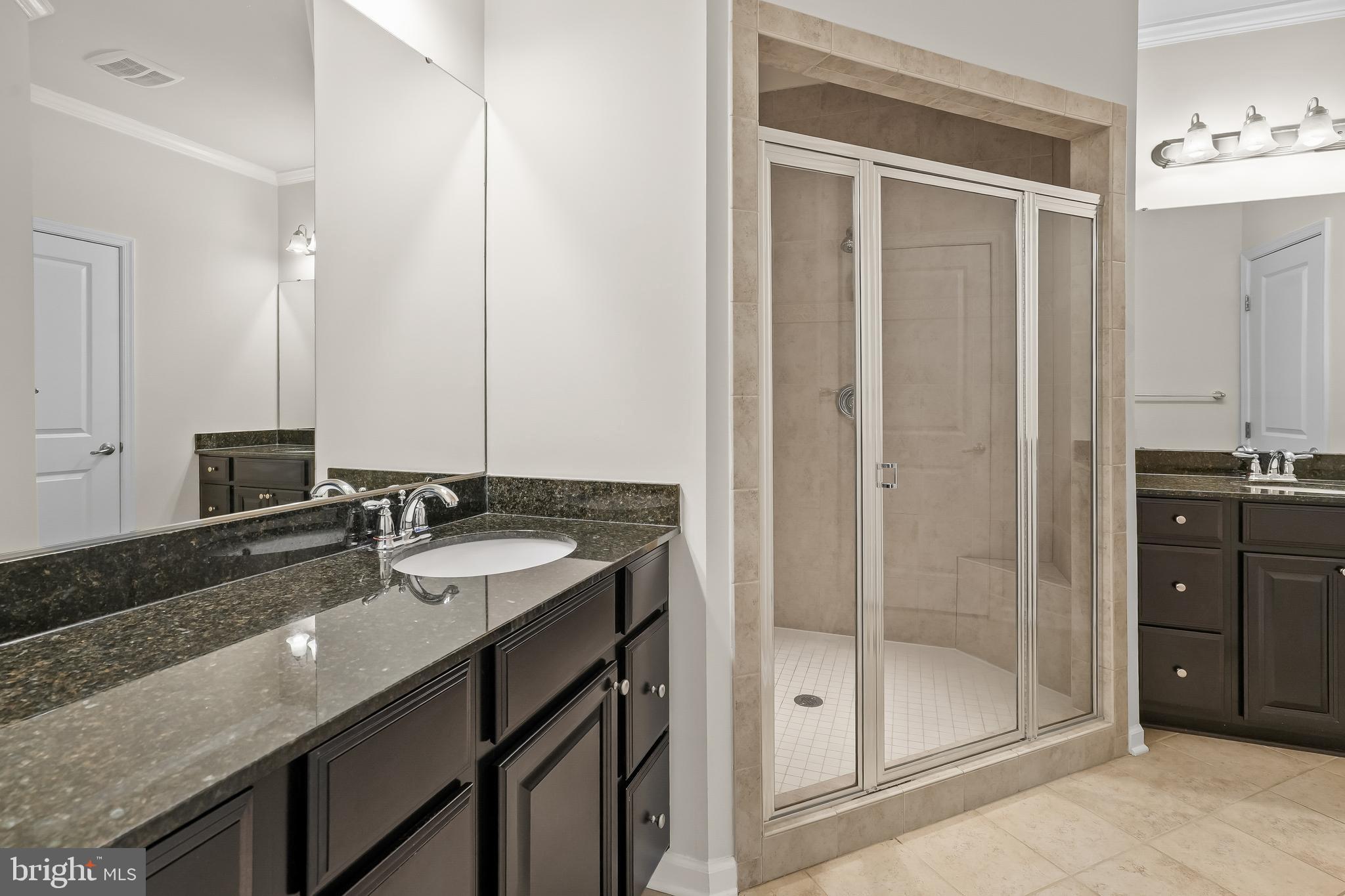 336 Chessington Drive Odenton, MD 21113 - Photo 16 of 24 a bathroom with a granite countertop sink a mirror and shower