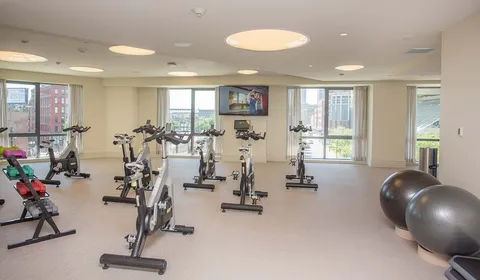 a view of a room with gym equipment