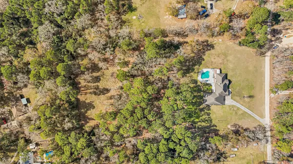 a view of yard with large trees