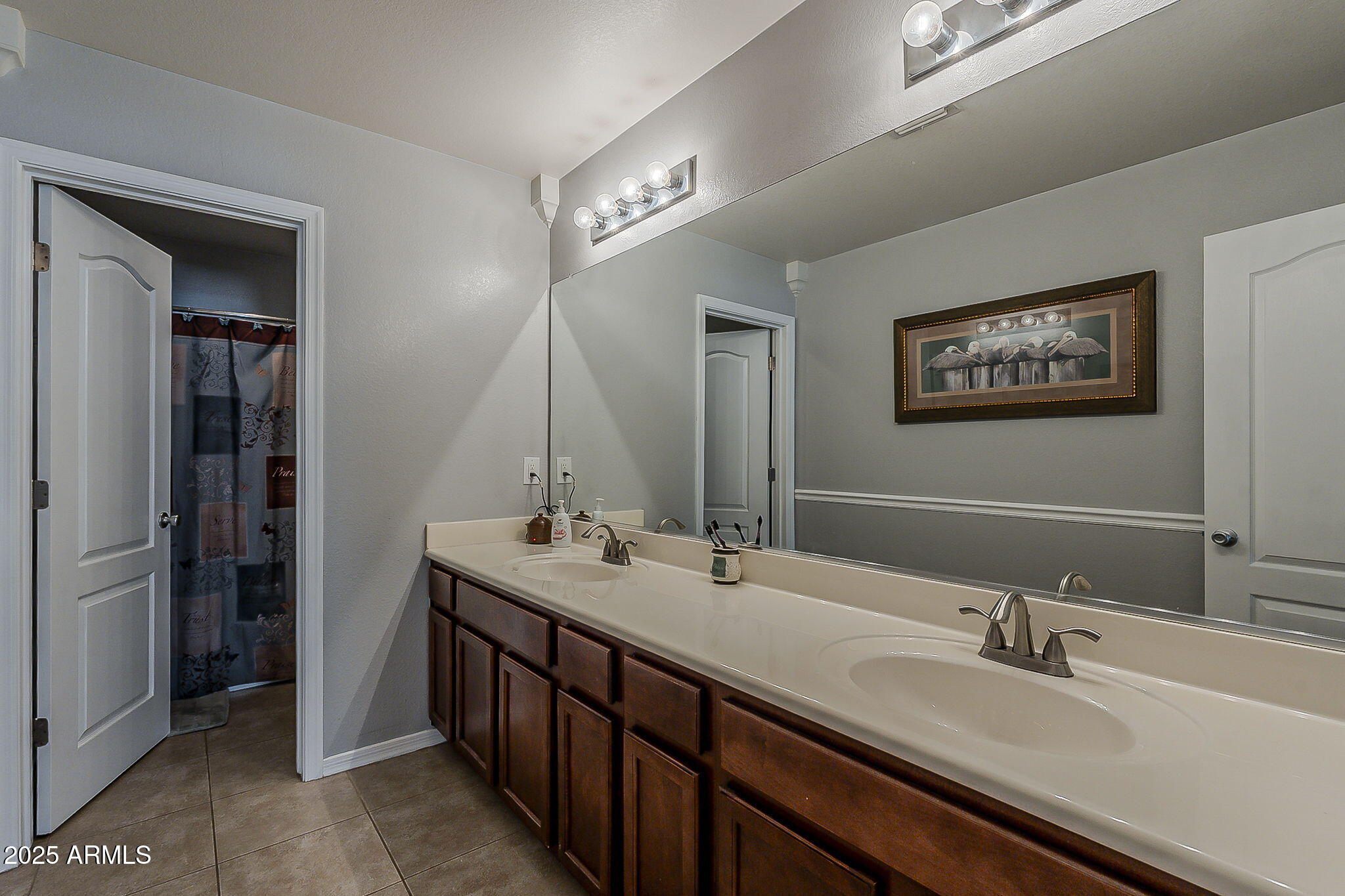 4407 West Crescent Road San Tan Valley, AZ 85144 - Photo 37 of 50 a bathroom with double vanity sinks a vanity and a large mirror