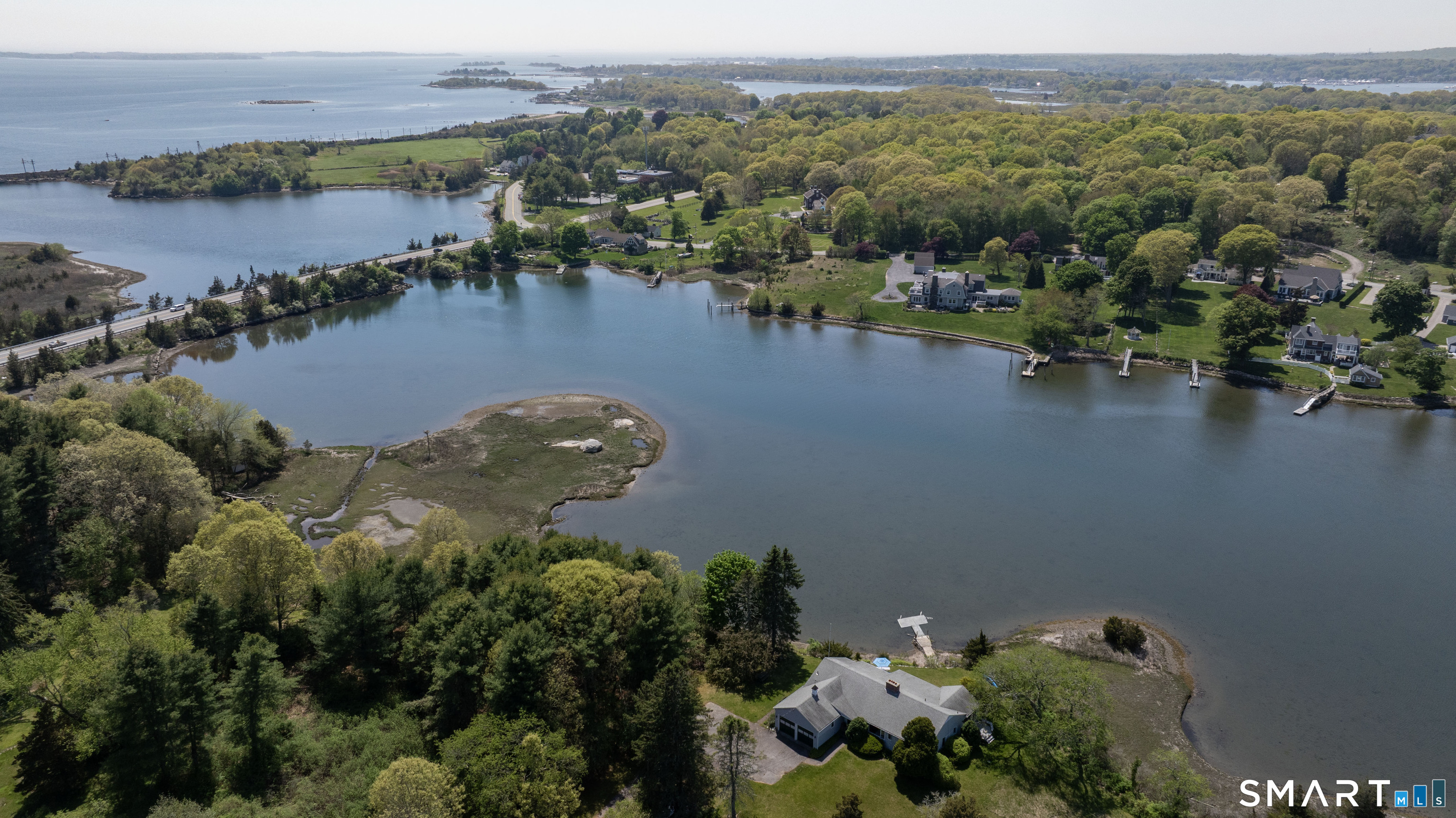 27 Wilbur Road Stonington, CT 06378 - Photo 39 of 40 an aerial view of lake and residential houses with outdoor space