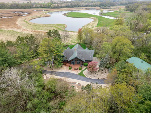 a view of a lake with a yard