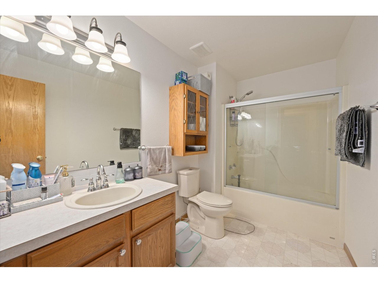 842 Unger Mountain Road Bellvue, CO 80512 - Photo 20 of 45 a bathroom with a sink a toilet a mirror a vanity and shower