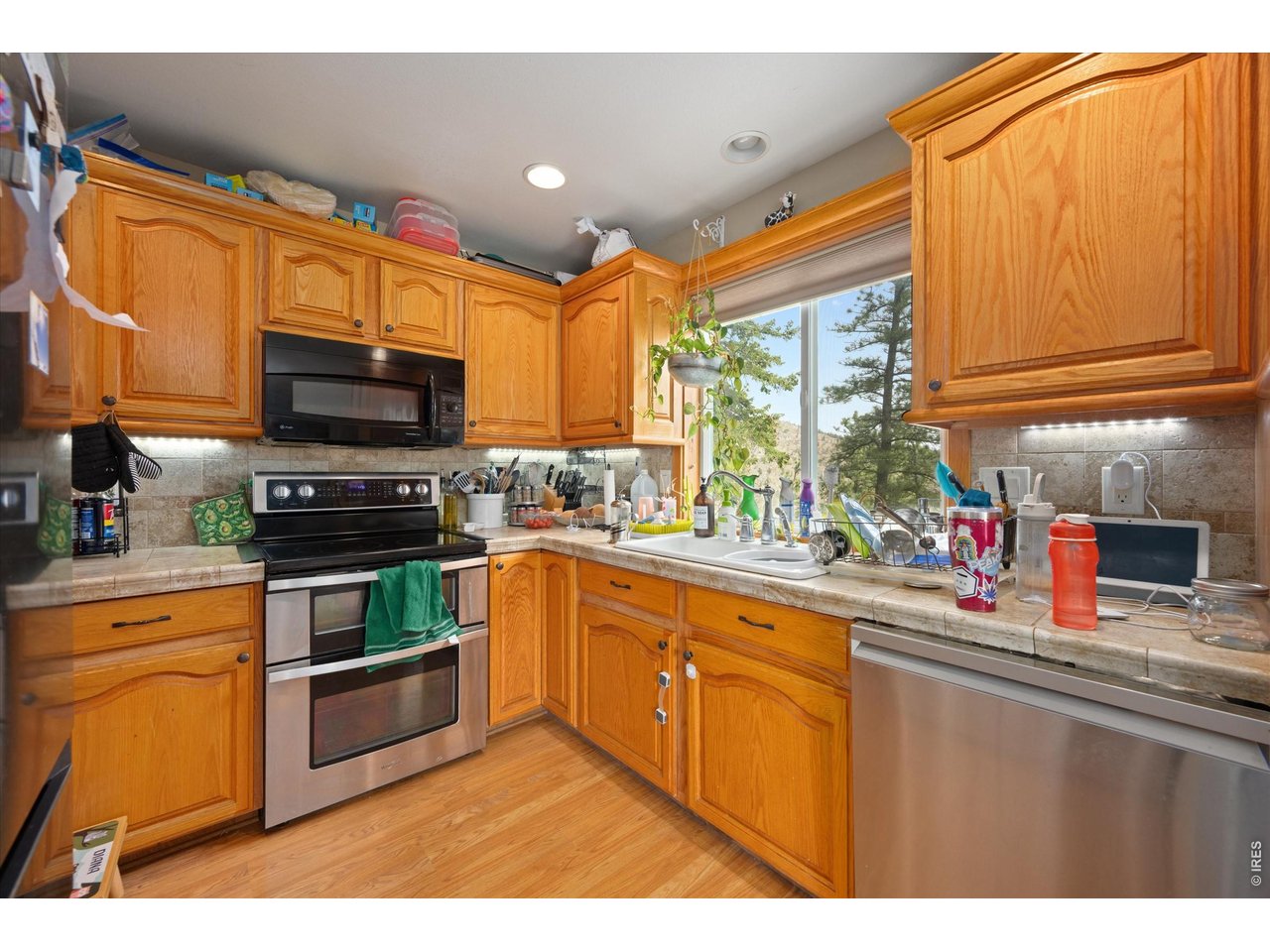 842 Unger Mountain Road Bellvue, CO 80512 - Photo 7 of 45 a kitchen with stainless steel appliances granite countertop a stove a sink and a microwave