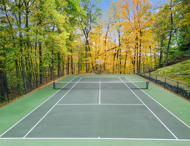 a view of an outdoor space and tennis court