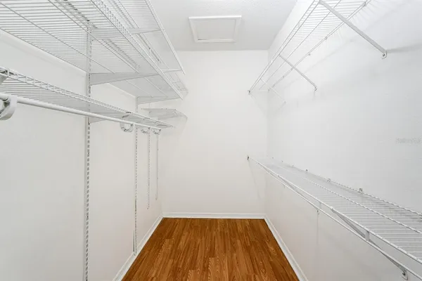 a view of a room with racks on the wall