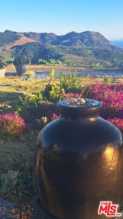 a view of a swimming pool with a yard and mountain view