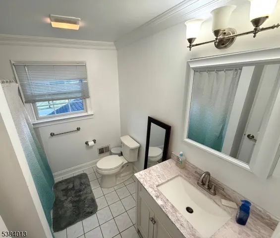 a bathroom with a sink a toilet and mirror
